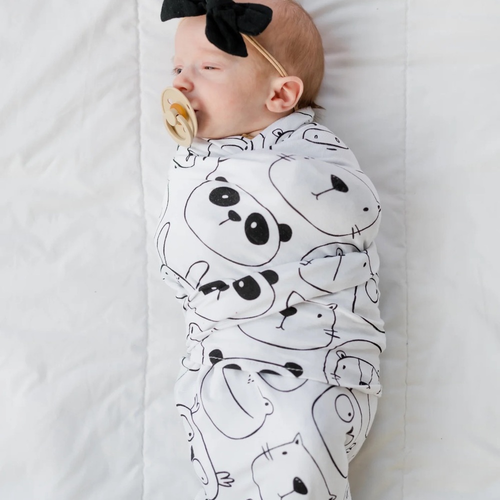 Addison Belle Premium Knit Rayon Bamboo Swaddle Blanket-Monochrome Animals-47x47